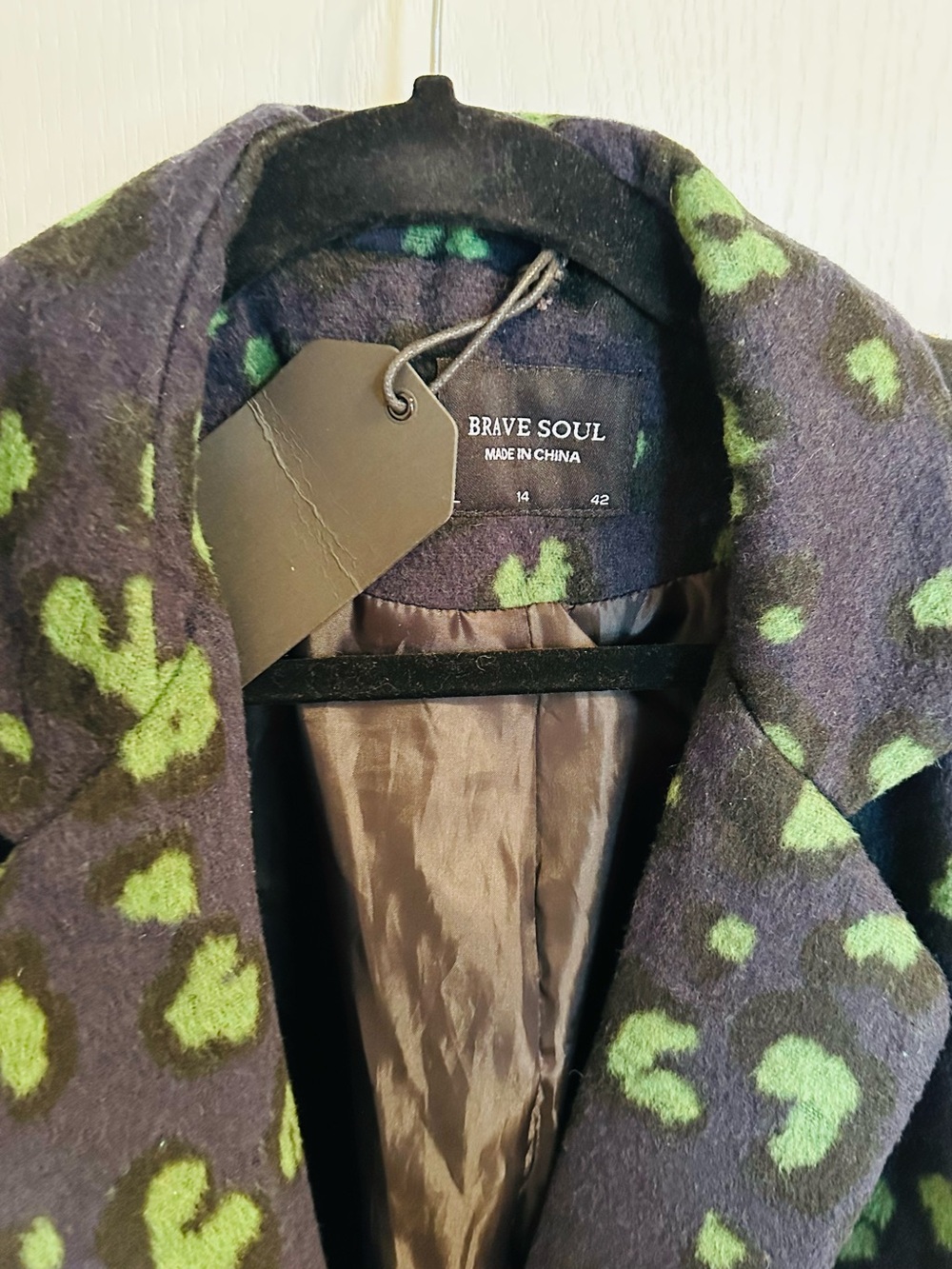 Brave Soul Leopard Print Coat Blue Green Statement Coat (14 US) (NEW) - Picture 3 of 6